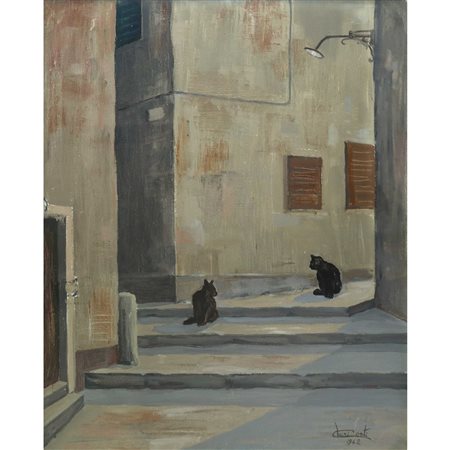 Salvatore Conti - Vicolo con gatti, Agira, 1962