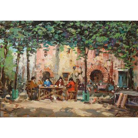 Scena conviviale in patio di campagna