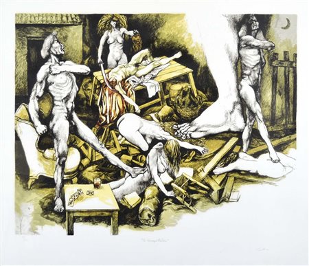 GUTTUSO RENATO Bagheria 1912 - Roma 1987 I Conquistatori serigrafia es....