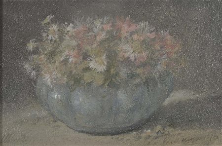 MASSAGRANDE MATTEO Padova 1959 Cesto di fiori olio su tavola 20x30 firma in...