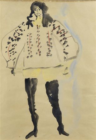 SCHWEIZER RICCARDO Mezzano 1925 - 2004 Donna in costume 1974 tecnica mista su...