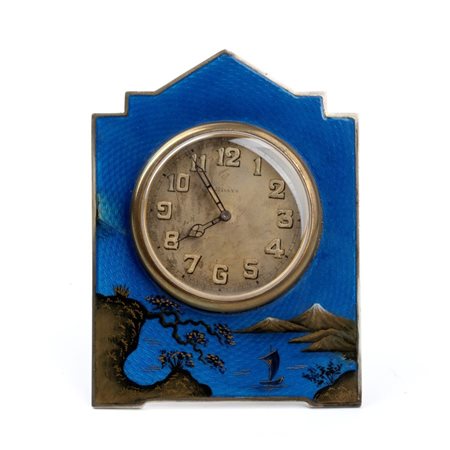 Hardy Brothers:  Orologio da tavolo Art Déco in argento e smalti Import Londra, 1928