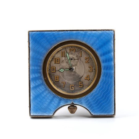 Sanders & Mackenzie: Orologio da tavolo Art Déco in argento e smalti. Birmingham, 1930