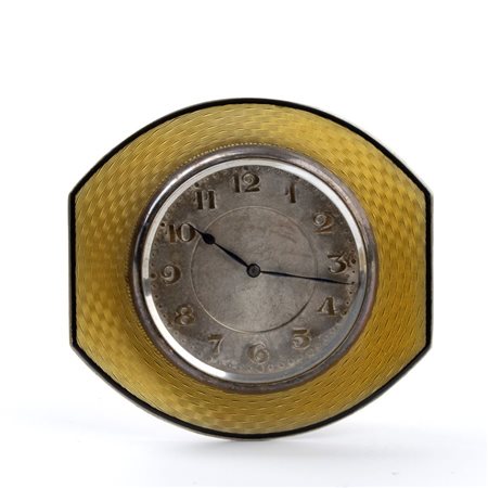 A Buckley Ltd: Orologio da tavolo Art Déco in argento e smalti. Birmingham, 1925