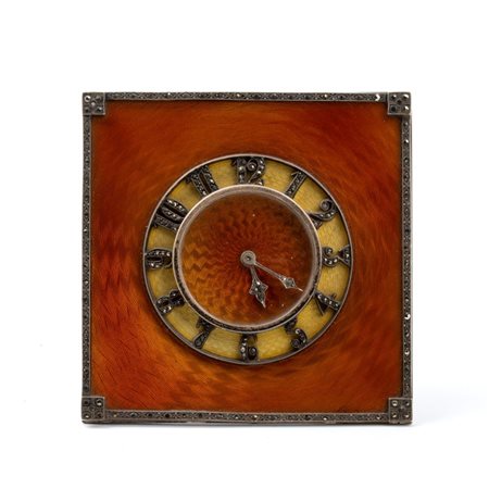 Deutsches Reichs-Gebrauchs Muster - A Schild & Co: Orologio da tavolo Art Déco in argento e smalti. Germania, anni '20 - '30 