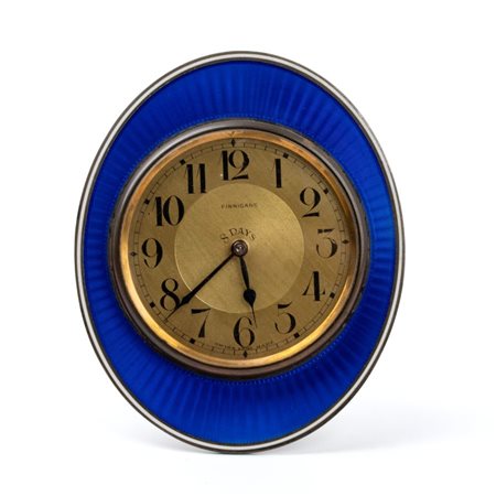 Finnigans - Stockwell & Co: Orologio da tavolo Art Déco in argento e smalti. Import Londra, 1928 