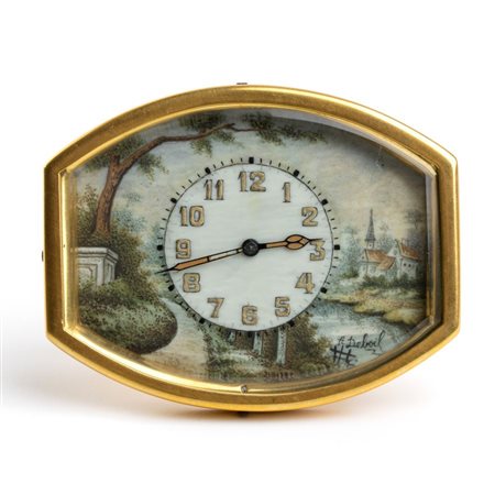  Orologio da tavolo Art Déco con smalti policromi. Anni '20 - '30