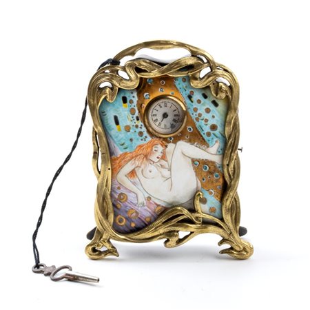  Orologio da tavolo Art Nouveau con smalti. Inizio XX secolo