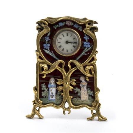 Orologio da tavolo Art Nouveau con smalti. Inizio XX secolo