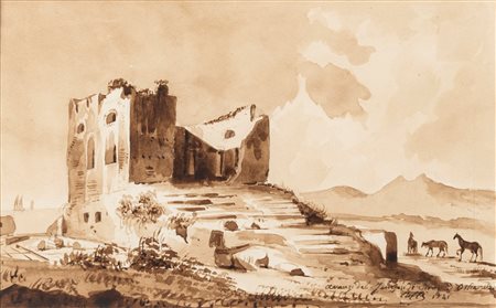 Ippolito Caffi (Belluno 1809-Lissa 1866)  - Ostia, rovine del Tempio di Giove, 1841