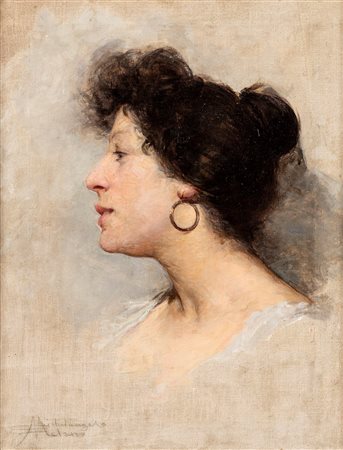 Michelangelo Melano (Racconigi 1867-1908)  - Profilo femminile