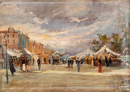 Carlo Follini (Domodossola 1848-Pegli 1938)  - Mercato a Saint Vincent