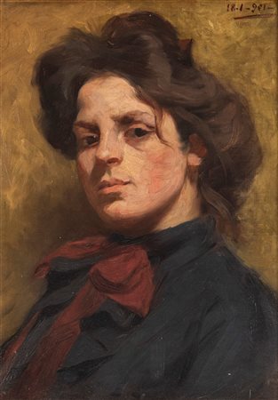 Lorenzo Delleani (Pollone 1840-Torino 1908)  - Fiocco rosso, 1901