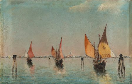 Ludovico Cavaleri (Milano 1867-Cuvio 1941)  - Venezia, barche in laguna