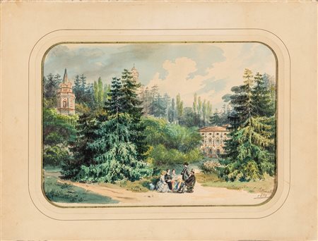 Luigi Bettinelli (Bergamo 1824-1892)  - Conversazione al parco, 1853