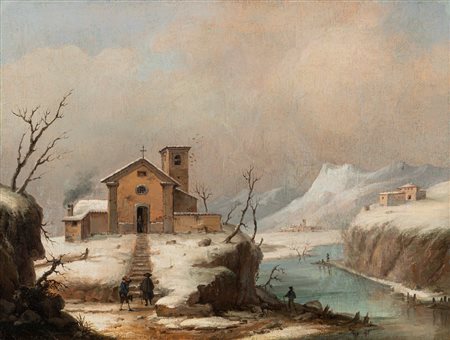 Luigi Deleidi, detto il Nebbia (Bergamo 1784-1853)  - Pellegrini nella neve