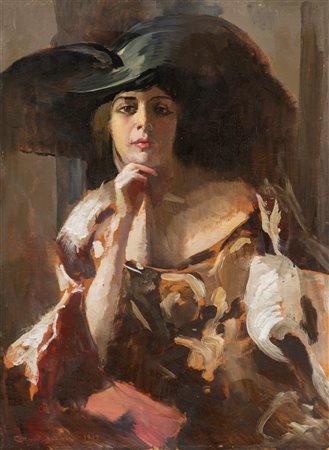 Giuseppe Amisani (Mede Lomellina  1881-Portofino 1941)  - Ritratto di giovane elegante, 1912