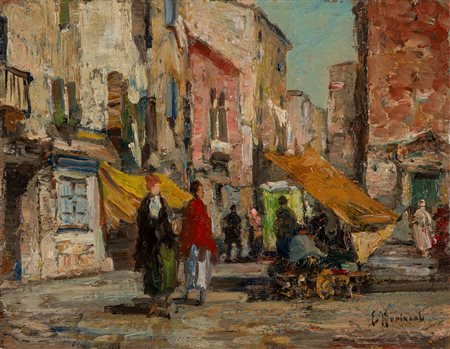 Eugenio Bonivento (Chioggia 1880-Milano 1956)  - Venezia, mercato in Campo Santa Margherita