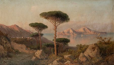 C. de Simone (Scuola romana seconda metà del XIX secolo) - Veduta di Capri dalla Costiera, 1887