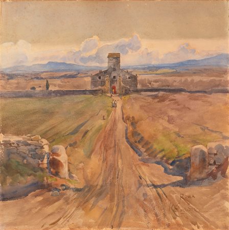 Onorato Carlandi (Roma 1848-1939)  - Casale nella Campagna romana