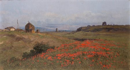 Filippo Anivitti (Roma 1876-1955)  - Papaveri nella Campagna romana