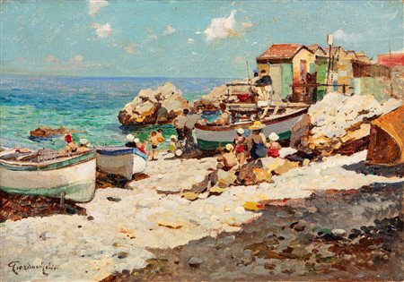 Felice Giordano (Napoli 1880-Capri  1964)  - Giornata al mare