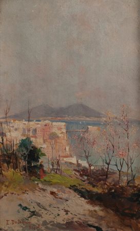 Edoardo Dalbono (Napoli 1841-1915)  - Veduta della Baia di Napoli