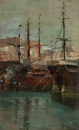 Edoardo Dalbono (Napoli 1841-1915)  - Velieri al porto