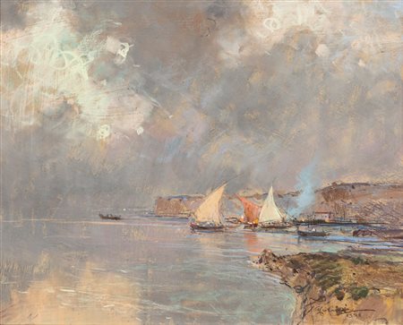 Giuseppe Casciaro (Ortelle 1863-Napoli 1945)  - Vele nel golfo, 1926