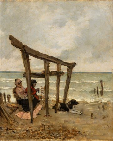 Giuseppe De Nittis (Barletta 1846-Saint-Germain-en-Laye 1888)  - Sulla spiaggia