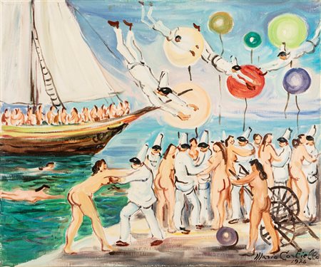 Mario Cortiello (Napoli 1907-1981)  - Lo sbarco delle sirene, 1976