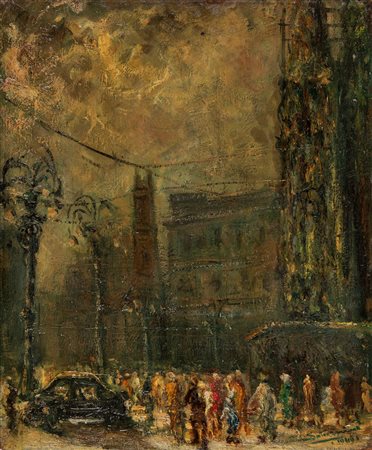 Michelangelo Saturnino (Milano 1923-Cinisello Balsamo 2003)  - Pomeriggio in Piazza del Duomo, 1949