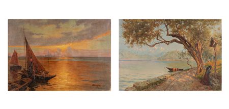 Flaminio Penco (Borgoforte 1892-Iseo 1987)  - Lago d'Iseo e Laguna veneta al tramonto