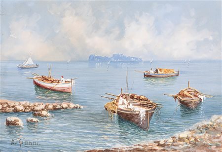 Ettore Gianni (attivo a Napoli tra XIX e XX secolo) - Capri vista dal mare