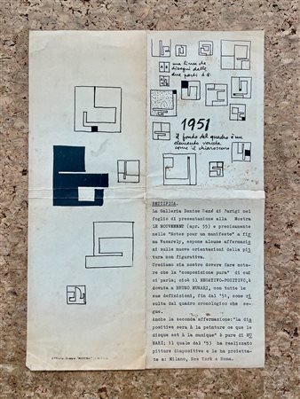 BRUNO MUNARI - Interessante documento relativo a Bruno Munari, 1955 circa