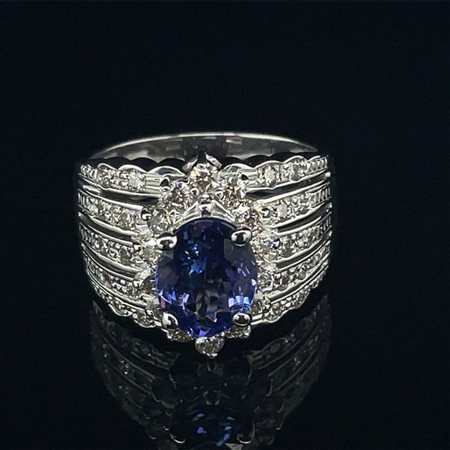 ANELLO IN ORO BIANCO 9.47g CON TANZANITE E DIAMANTI - R20201B