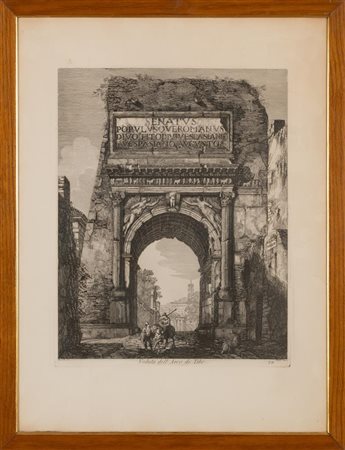 incisione Veduta dell'Arco di Tito, Rossini Roma 1819   Luigi  Rossini