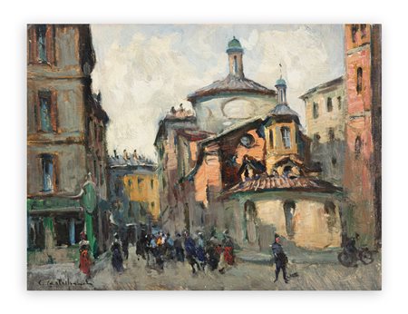 CIRANO CASTELFRANCHI (1912-1973) - Vecchia Milano. St. Satiro e Via Falcone, 1955