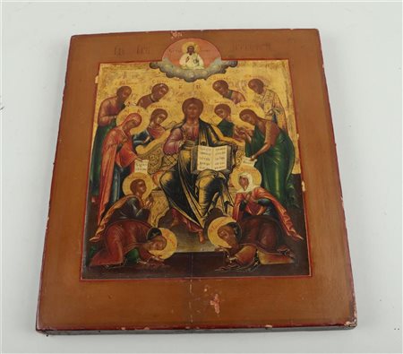 A Russian icon depicting a Deësis. Circa 1800. 31 x 27 cm.