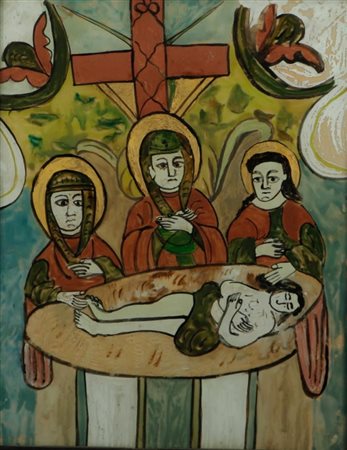 A Vèrre Églomisée of the Entombment of Christ, ca. 1900, 28 x 20 cm.