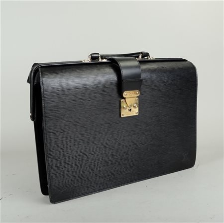 Louis Vuitton, Black Epi Leather Serviette Fermoir / document bag. With key...