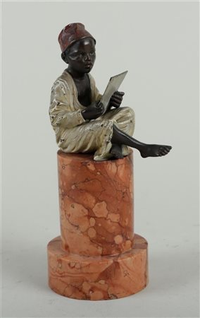 Franz Xavier Bergman (Austria, 1861-1936). A cold-painted bronze of a reading...