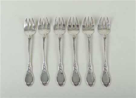 A lot consisting of (6) silver pastry forks, ca. 1900, marked with '8' and...