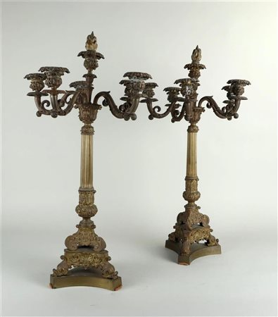 A set of (2) six-armed bronze candlesticks, France 19th century. H.: 60 cm.