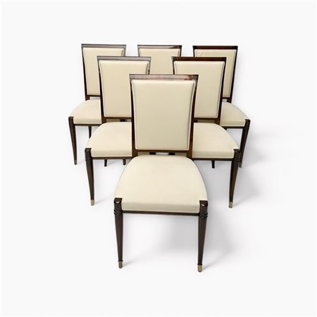 A set of (6) English Regency style dining chairs upholstered in white fabric....