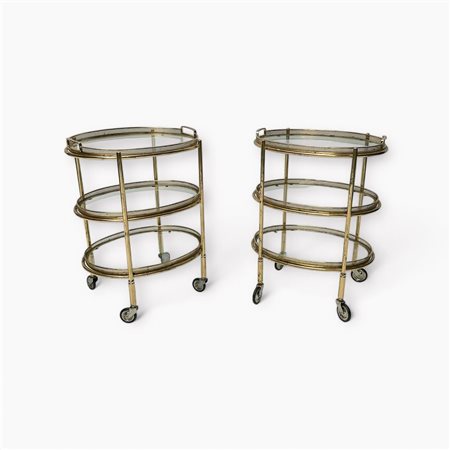 A set of (2) drinks trolleys or bathroom trolleys on wheels, each with three...