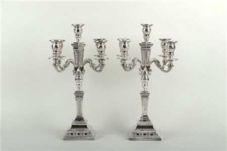 A set of (2) silver, five-armed candlesticks in Italian style, 2nd grade....