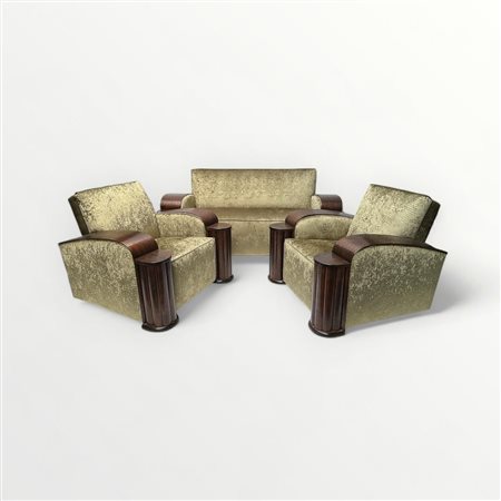 A 1930s Art Deco set consisting of (2) club chairs and a 2-seater sofa...