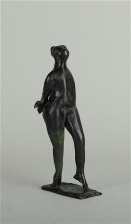 Anne Dijkstra, A dark patinated bronze sculpture of a standing nude,...