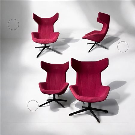 A set of (4) Morosso Italy, "Take a Line for a Walk" lounge chairs on black...